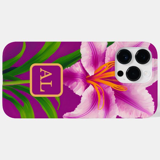 ピンクかわいらしのタイガーリリー油絵モノグラムの画 Case-Mate iPhoneケース (裏面 (横))