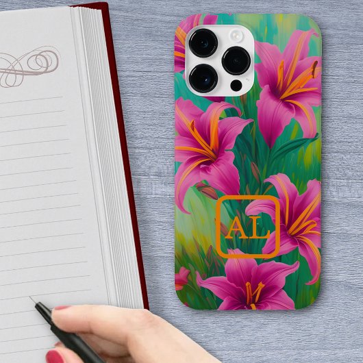 ピンクかわいらしのタイガーリリー油絵モノグラムの画 Case-Mate iPhoneケース