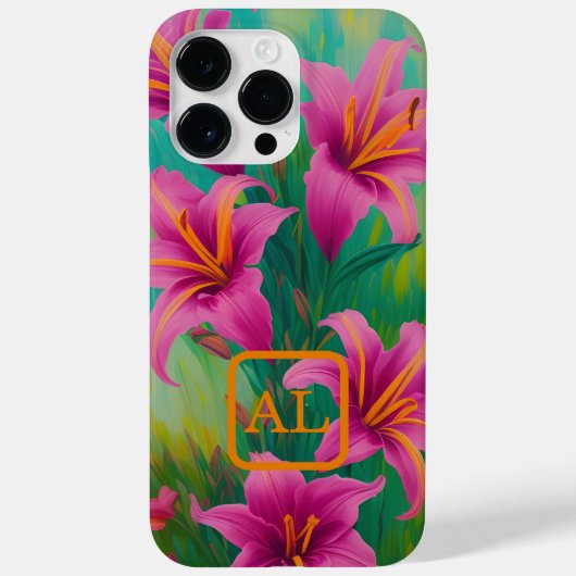 ピンクかわいらしのタイガーリリー油絵モノグラムの画 Case-Mate iPhoneケース (裏面)