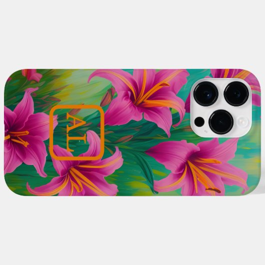 ピンクかわいらしのタイガーリリー油絵モノグラムの画 Case-Mate iPhoneケース (裏面 (横))