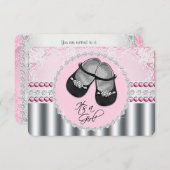 ピンクかわいらしのダイヤモンドと真珠の赤ちゃんシャワー 招待状 (正面/裏面)