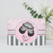 ピンクかわいらしのダイヤモンドと真珠の赤ちゃんシャワー 招待状 (スタンド正面)