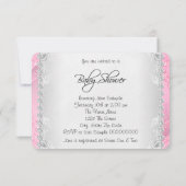 ピンクかわいらしのダイヤモンドと真珠の赤ちゃんシャワー 招待状 (裏面)