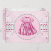 ピンクかわいらしのダイヤモンドと真珠の赤ちゃんシャワー 招待状 (正面/裏面)