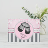 ピンクかわいらしのダイヤモンドと真珠の赤ちゃんシャワー 招待状 (スタンド正面)