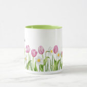ピンクかわいらしのチューリップと白のダッフォジルコーヒーマグ マグカップ (中央)
