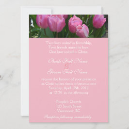 ピンクかわいらしのチューリップの花クリスチャンの結婚花 招待状