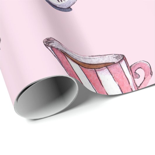 ピンクかわいらしのティーカップ&カップケーキ赤ちゃんシャワー ラッピングペーパー (ロールコーナー)