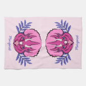 ピンクかわいらしのトリケラトプスパーソナライズされた恐竜 キッチンタオル (横)