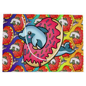 ピンクかわいらしのドーナツにイルカとレインボーブーズ ラージペーパーバッグ (裏面)