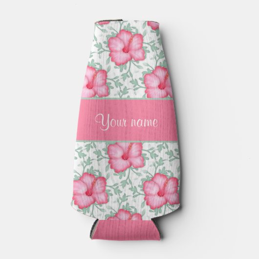 ピンクかわいらしのハイビスカスの花 ボトルクーラー (正面)