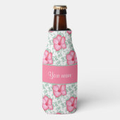 ピンクかわいらしのハイビスカスの花 ボトルクーラー (ボトル正面)