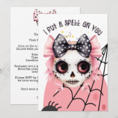 ピンクかわいらしのハロウィーンで 招待状 (正面/裏面)