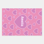 ピンクかわいらしのハートセット3 ラッピングペーパーシート (正面)