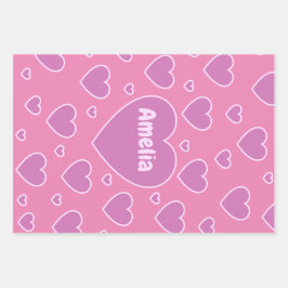 ピンクかわいらしのハートセット3 ラッピングペーパーシート