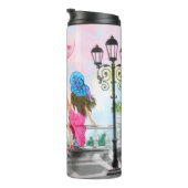 ピンクかわいらしのハートバルーン付き女性 – I Love Paris タンブラー (回転右)