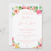 ピンクかわいらしのバスペインのプテスマの女の子のための最初の誕生日 招待状 (正面)