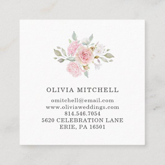 ピンクかわいらしのバラが白 |フローラ スクエア名刺 (裏面)