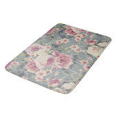 ピンクかわいらしのバラとパールのハートパターングレー バスマット (アングル)