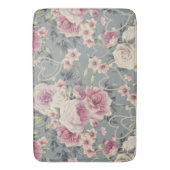 ピンクかわいらしのバラとパールのハートパターングレー バスマット (正面縦)
