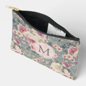 ピンクかわいらしのバラとパールハートモノグラム アクセサリーポーチ (見開き)