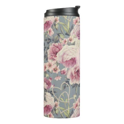 ピンクかわいらしのバラとパールハートモノグラム タンブラー (回転左)