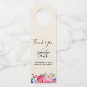 ピンクかわいらしのバラと牡丹縁どの結婚の感謝してい飾り ボトルネックタグ (正面)