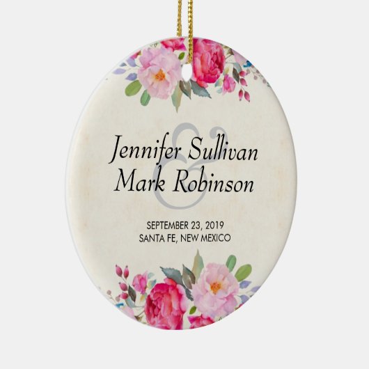 ピンクかわいらしのバラと牡丹縁どの結婚もの セラミックオーナメント (右)