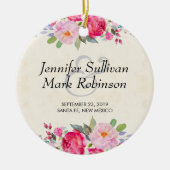 ピンクかわいらしのバラと牡丹縁どの結婚もの セラミックオーナメント (正面)