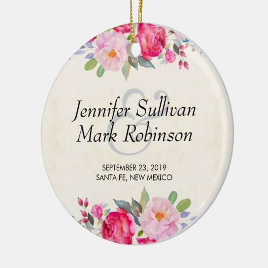 ピンクかわいらしのバラと牡丹縁どの結婚もの セラミックオーナメント (左)