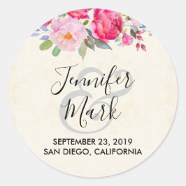 ピンクかわいらしのバラと牡丹縁どの結婚もの ラウンドシール
