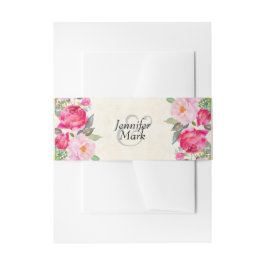 ピンクかわいらしのバラと牡丹縁どの結婚もの 招待状ベリーバンド