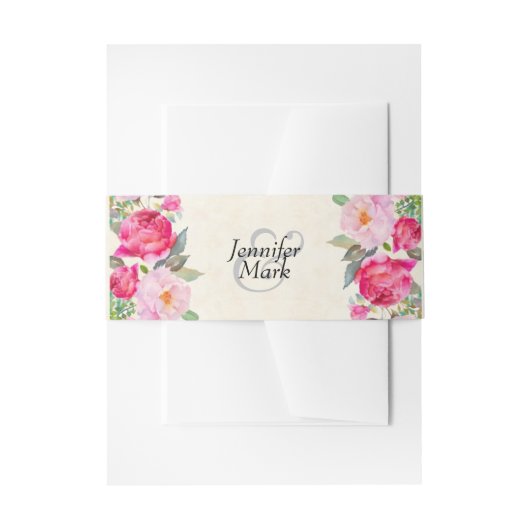 ピンクかわいらしのバラと牡丹縁どの結婚もの 招待状ベリーバンド (正面例)