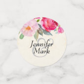 ピンクかわいらしのバラと牡丹縁どの結婚ハート コンフェッティ (スモール正面)