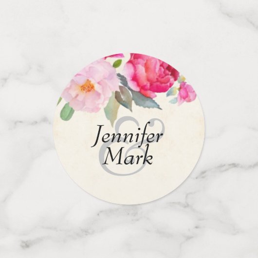 ピンクかわいらしのバラと牡丹縁どの結婚ハート コンフェッティ (スモール正面)