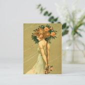 ピンクかわいらしのバラと蝶の女の子 ポストカード (スタンド正面)