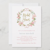 ピンクかわいらしのバラと金ゴールドスクリプト |ブライダルシャワー 招待状 (正面)