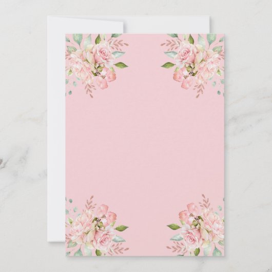 ピンクかわいらしのバラと金ゴールドスクリプト | 赤ちゃんシャワー 招待状 (裏面)