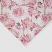 ピンクかわいらしのバラに止まる鳥のパターン 薄葉紙 (詳細)