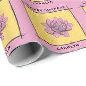ピンクかわいらしのバラのドードル、あなたの名前、誕生日 ラッピングペーパー (ロールコーナー)
