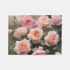 ピンクかわいらしのバラの水の色絵画色 フリースブランケット