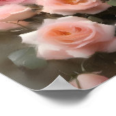 ピンクかわいらしのバラの水の色絵画色 ポスター (角)