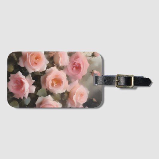 ピンクかわいらしのバラの水の色絵画色 ラゲッジタグ (正面横)