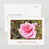 ピンクかわいらしのバラの花と甘いハートバレンタイン シーズンポストカード (正面/裏面)