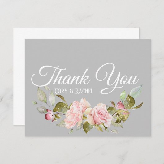 ピンクかわいらしのバラの花束オングレーサンキュー サンキューカード (正面/裏面)