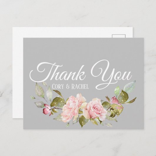 ピンクかわいらしのバラの花束オングレーサンキュー ポストカード (正面/裏面)