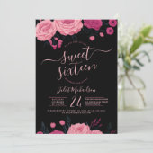 ピンクかわいらしのバラフローラブラックスウィート16 招待状 (スタンド正面)