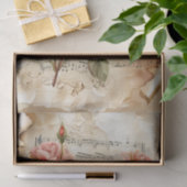 ピンクかわいらしのバラヴィンテージ楽譜シートphemera 薄葉紙 (ギフト)