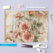 ピンクかわいらしのバラヴィンテージ楽譜シートphemera 薄葉紙 (クラフト)