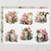 ピンクかわいらしのバラ畑に水色の猫たち (正面/裏面)